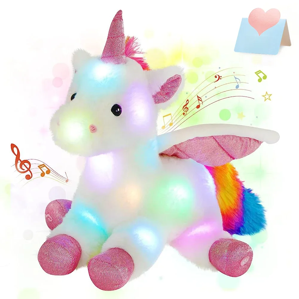 12.5 Inch Unicorn Doll Rainbow Tail LED Luminous Unicorn Plush Toy Throw Pillows Colorful Hair Toy