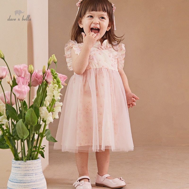 Dave Bella Girl's Dresses Children's New Baby 2023 Mesh Chinese Style Sweet Sleeveless Summer Princess DB2235314