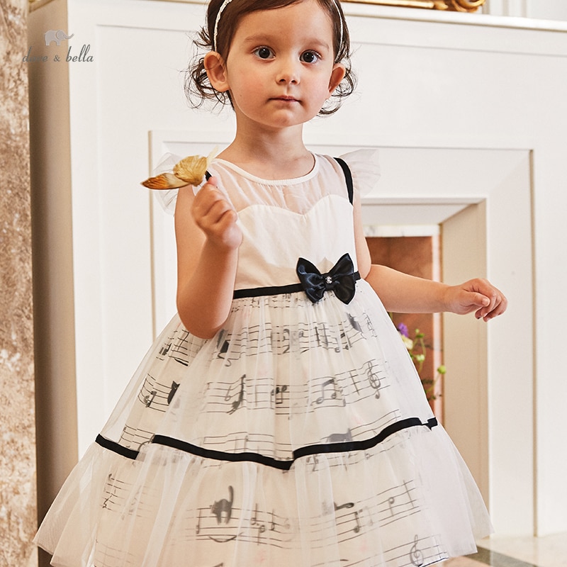 Dave Bella Girl's Dresses Children's New Baby 2023 Mesh Foreign Style Noble Sleeveless Bow Summer Princess DB2234641