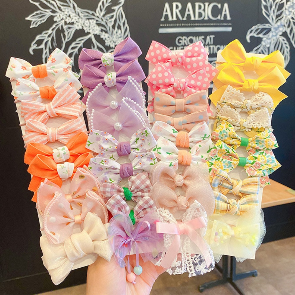 10Pcs/Pack Bow Children's Hair Accessories Cute Hair Band Children's Rubber Band Baby's Hair Rope Ponytail Headdr