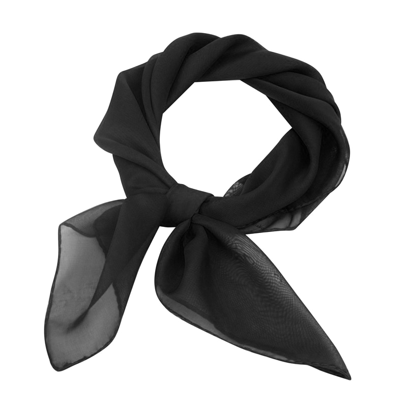 Scarf Ribbon Neck Scarf Chiffon Square Solid Color All-Match Small Square Towel Black