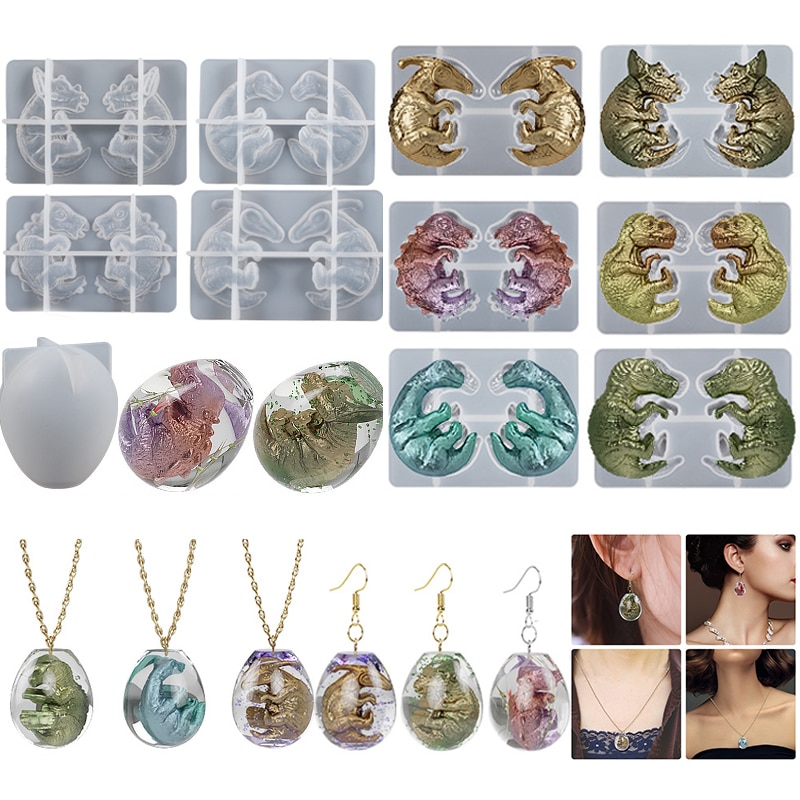 DIY Crystal Drop Glue Epoxy Resin Mold 3D Dinosaur Egg Pendant Dragon Baby Earrings Pendant Silicone Mold Jewelry Making Casting