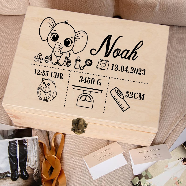 Custom Baby Wooden Memory Box Newbron Shower Gift Personalized Infant Keepsake Box Baby Birth Stats Box Umbilical Cord Box