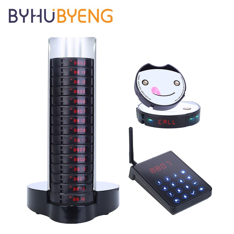 BYHUBYENG Restaurant Pager 15 Coaster Buzzer Wireless Calling Queue System Keyboard For Coffee Clinic Church Nurse