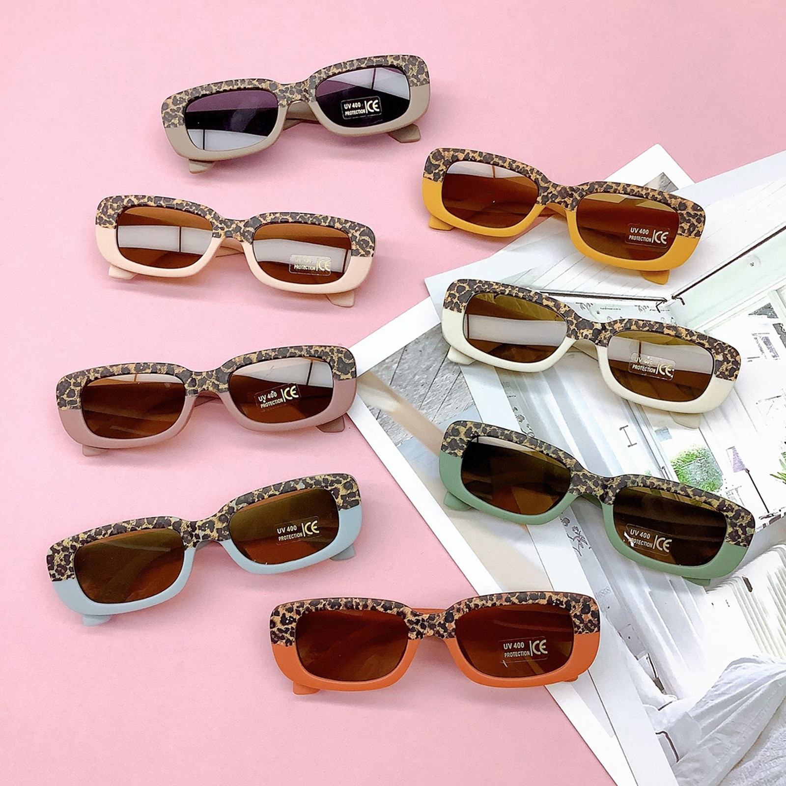 Kids Rubber Sunglasses Fashion Vintage Leopard Print Contrast Color Anti-UV Glasses Children Outdoor Retro Sunglasses for Babies