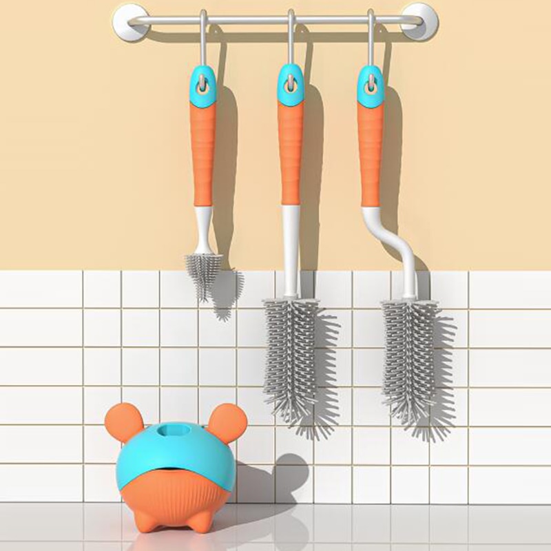 3pcs/Set Silicone Brush for Bottles Rotation Baby Bottle Pacifier Cleaning Brush Nipple Dropper Brushes Set Baby Care