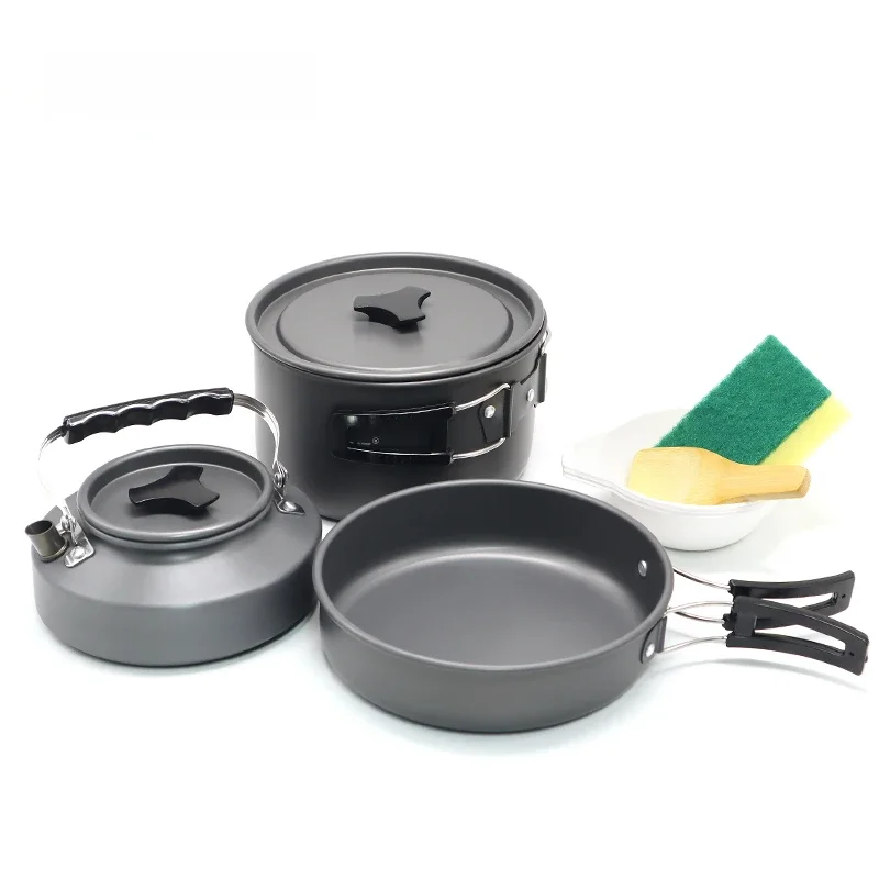 PACOONE Camping Cookware Set Portable Cookware Kit Outdoor Pot Cooking Water Kettle Pan Set