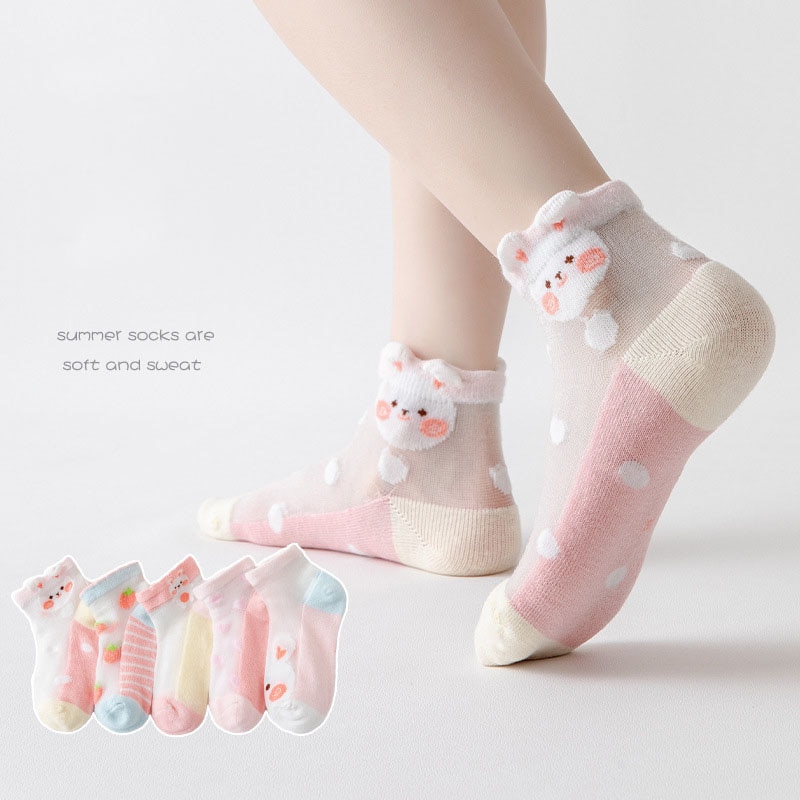 5 Pairs/Lot Baby Kids Spring Summer Socks Cute Cartoon Flower Crown Children Thin Breathable Sock