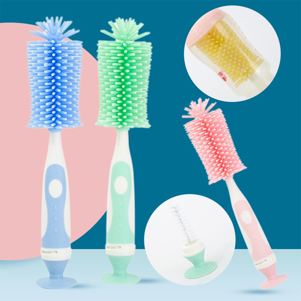 Baby Bottle Brush Soft Silicone Nipple Washing 360 Degree Rotation Portable Travel Household Cleaning Supplies