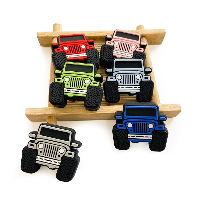 29*25mm 8pc/lot Baby Truck Silicone Beads Baby Teething Pacifier Chain Necklaces Accessories Safe Nursing Chewing Kawaii Gifts