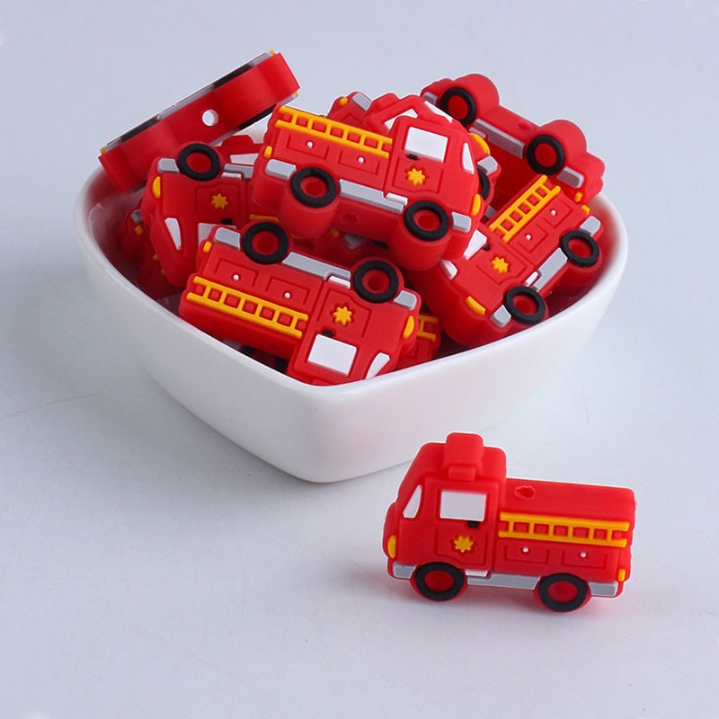 10pc/lot 21*30mm Food Grade Silicone Fire Truck Beads Baby Teething Pacifier Chain DIY Accessories Safe Nursing Chewing BPA Free