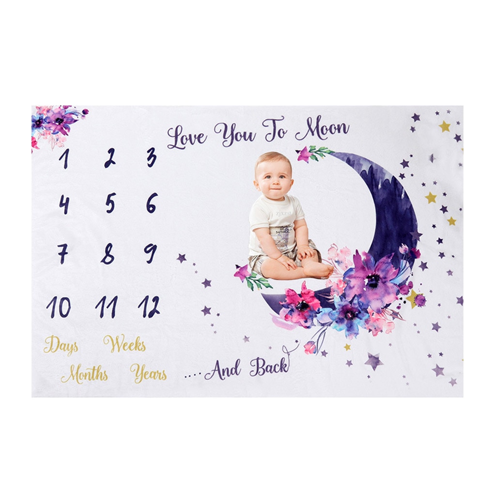 Baby Monthly Milestone Blanket Boy Girl Photo Growth Flannel Backdrop Cloth for Newborn
