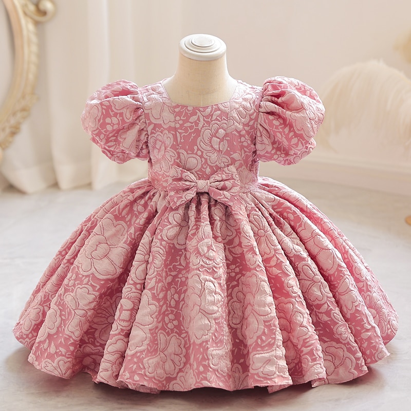 M127 Girls' Dress Palace Style Small Preschool Children's Bubble Sleeve Bowtie Princess Cute Performance