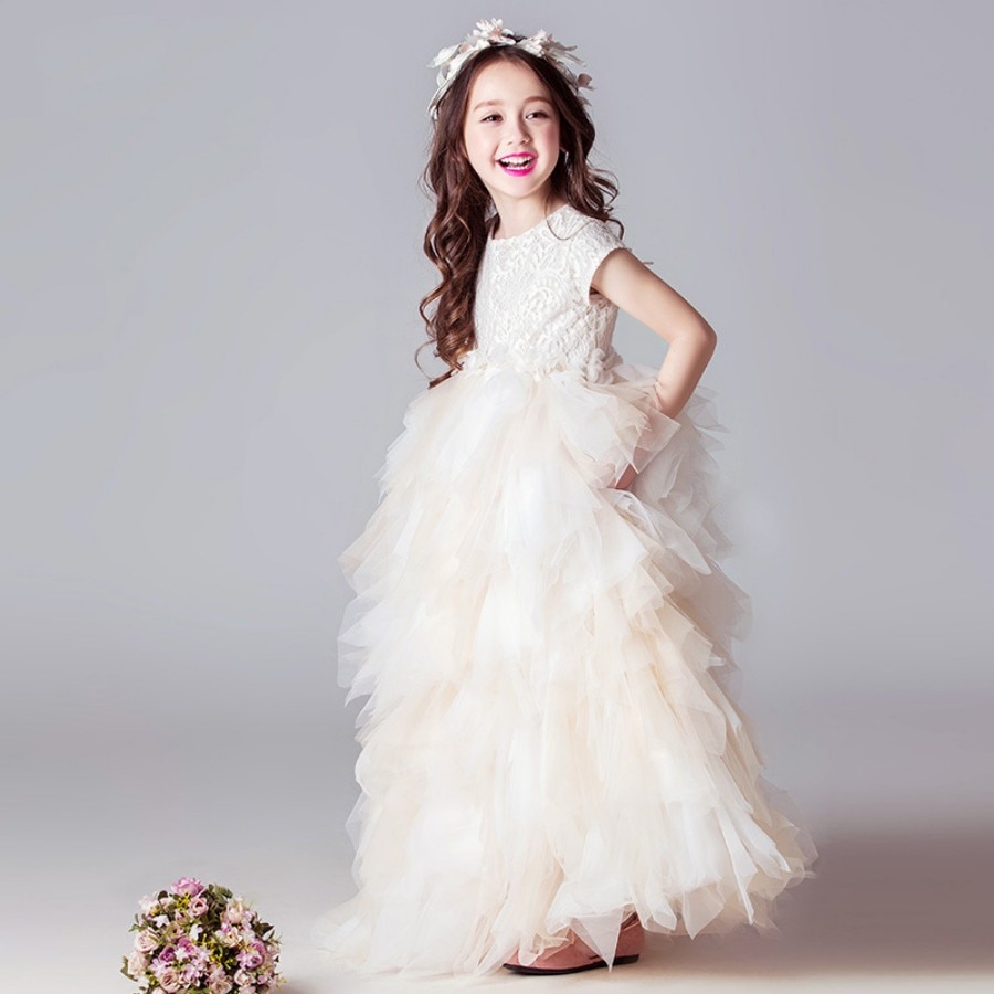 Princess Champagne Tulle Pageant And Graduation Dress 3 To 16 Years Girls Elegant Occasion And Wedding Party Layered Dresses New