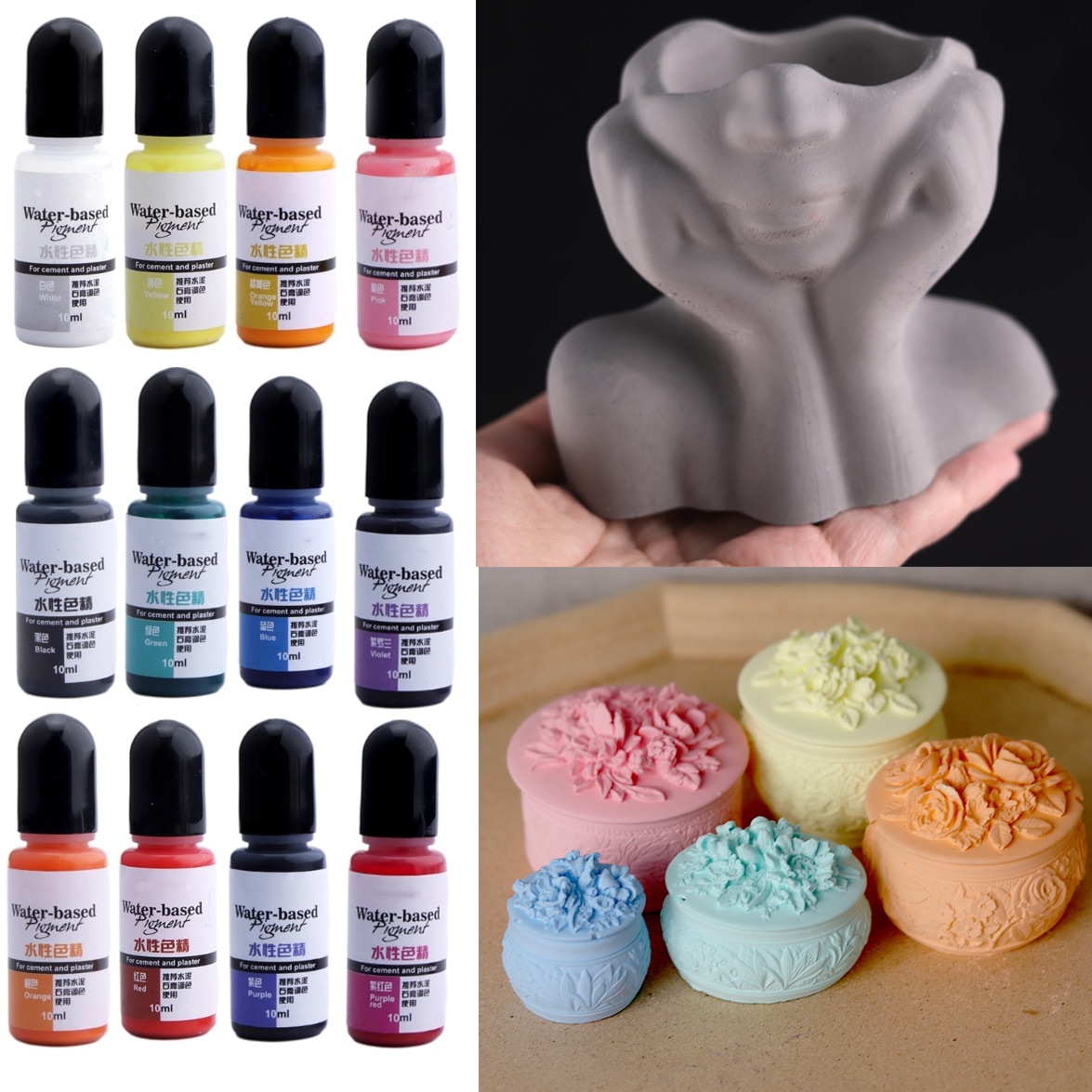 12pcs Gypsum Cement Coloring Planter Pigment for 10ml Gypsum Powder Color Concentrate Cement Plaster Mold Decoration Handmade