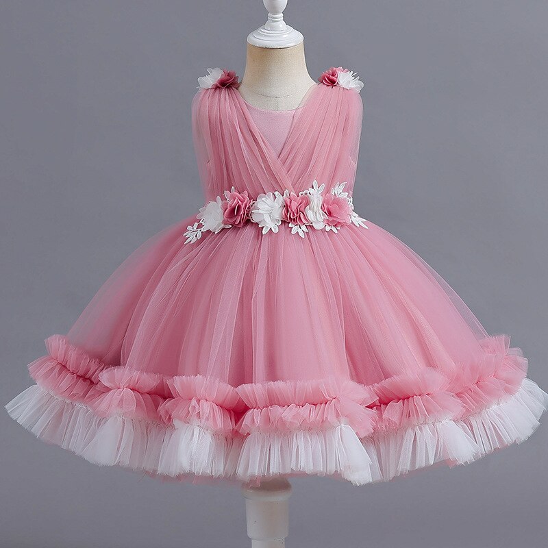 9M-5T Infant Baby Girl 3D Flower Dress Sleeveless Tutu Tulle Dress Flower Girl Wedding Birthday Party Princess Dresses