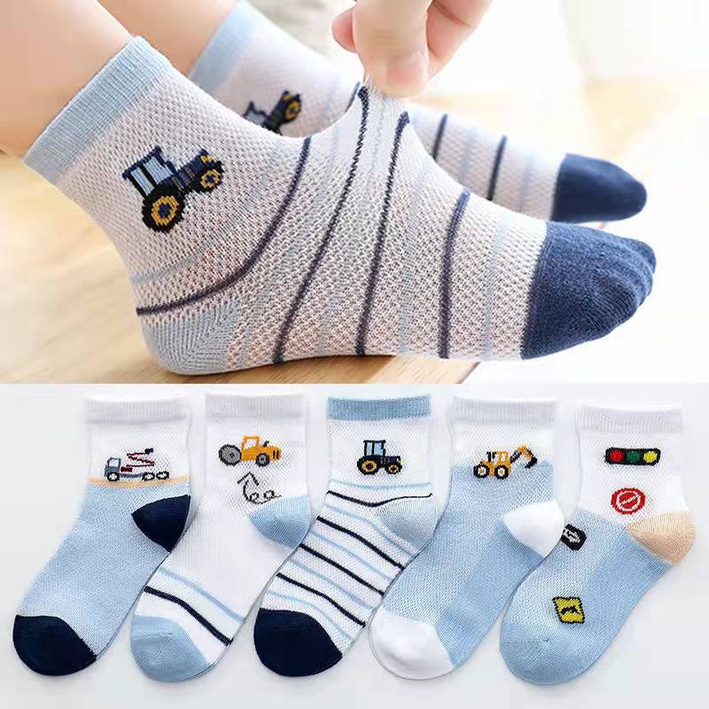 5 Pairs Soft Breathable Cotton Children Socks Baby Infant Thin Mesh Sock Kids Fashion Sport Stockings Cartoon Ultrathin 0-12y