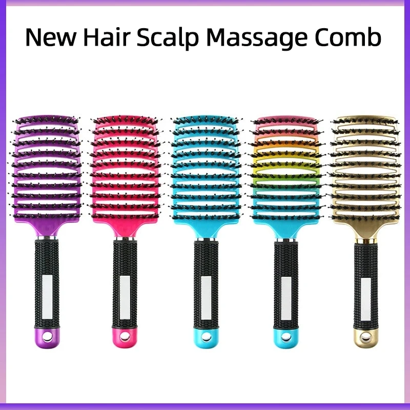 Hair Scalp Massage Comb Bristle Nylon Hairbrush Wet Curly Detangle Anti-Static Hair Brush for Salon