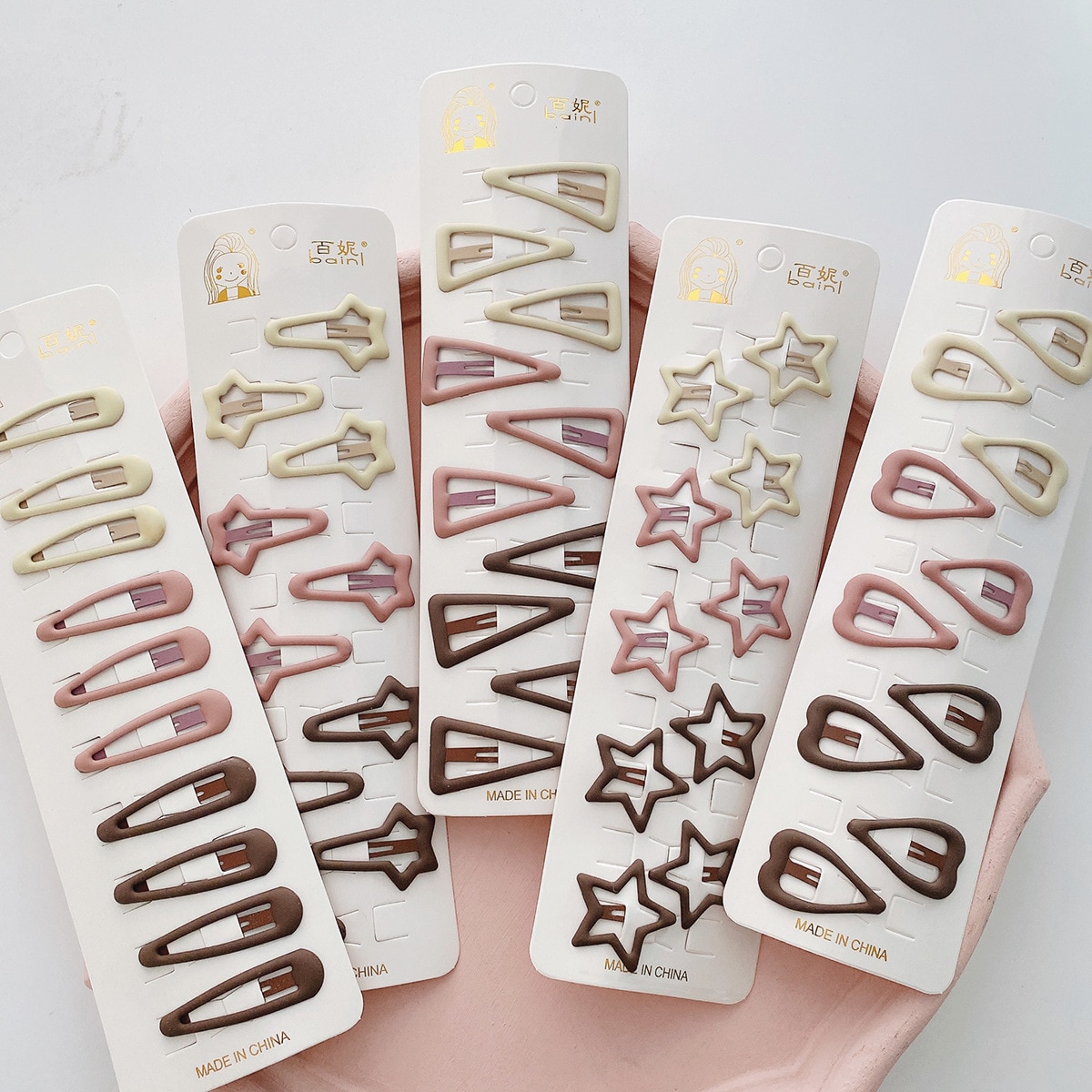 10Pcs/Set Women Girls Fashion Coffee Color Geometric Stars Ornament Hair Clips Kids Adult Sweet Hairpins Female Hair Accessories