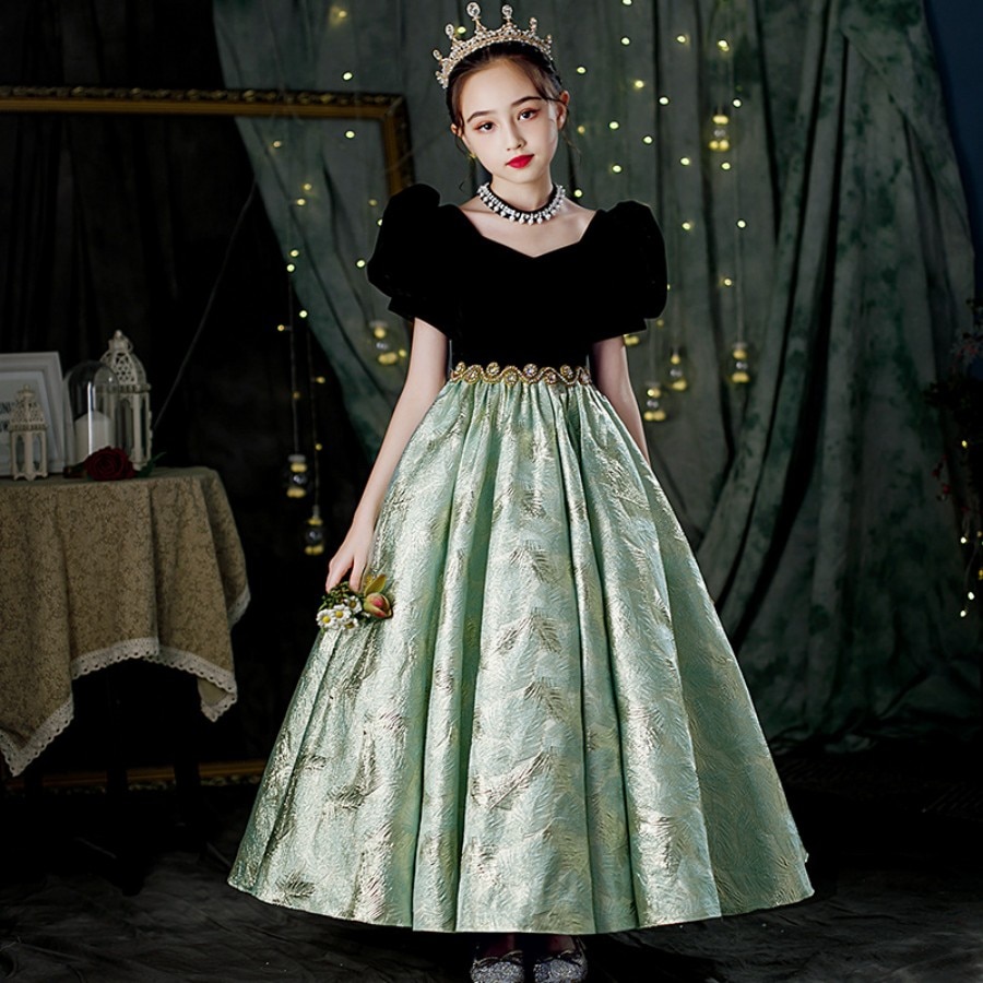 High End Girls Short Puff Sleeve Pageant And Special Occasion Dress 3 To 16 Year Teen Rhinstone Gala And Evening Party Ball Gown