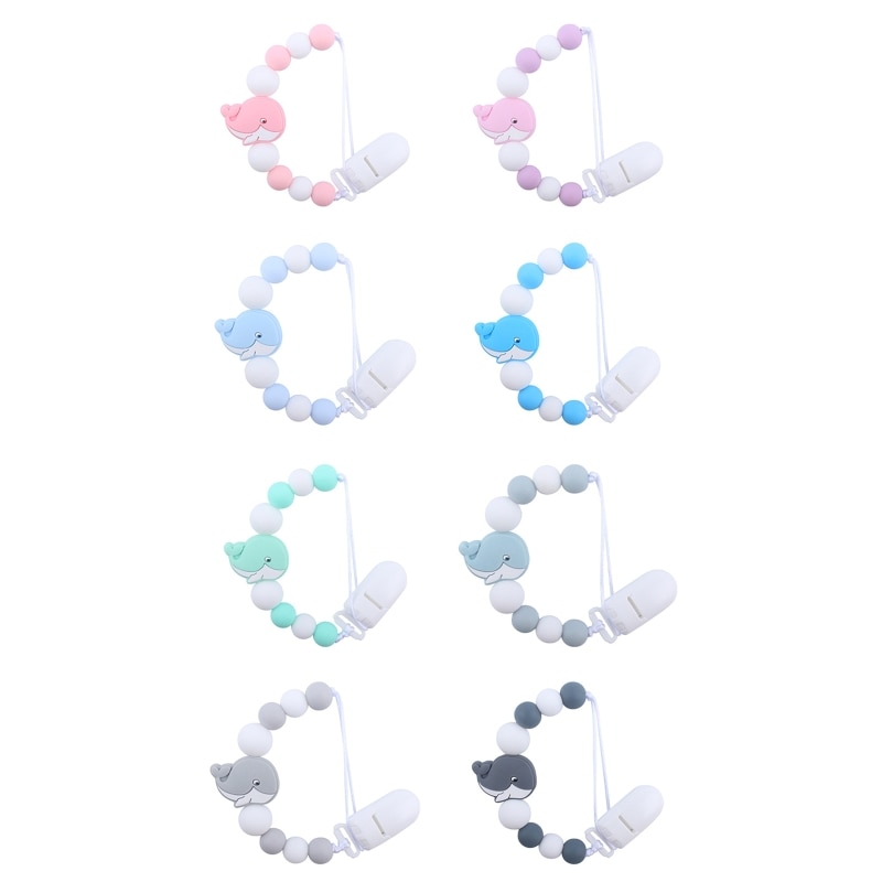 for Creative Cartoon Whale Animal Baby Silicone Beads Pacifier Clip Infant Toddler Teething Chewable Soothie Teether Cha