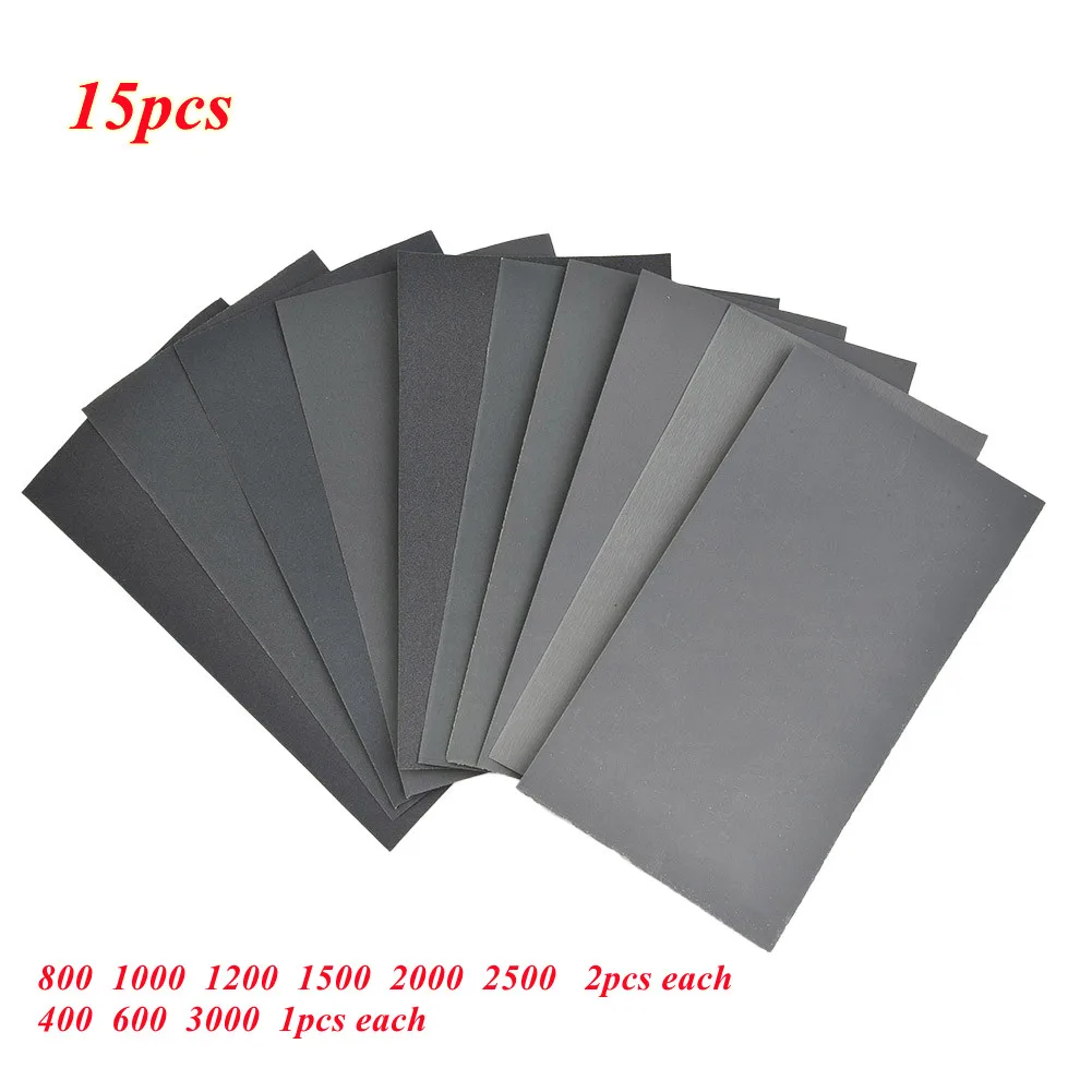 15pcs Sandpaper Set 400 600 3000 800 1000 1200 1500 2000 2500 Grit Sanding Paper Water/Dry Abrasive