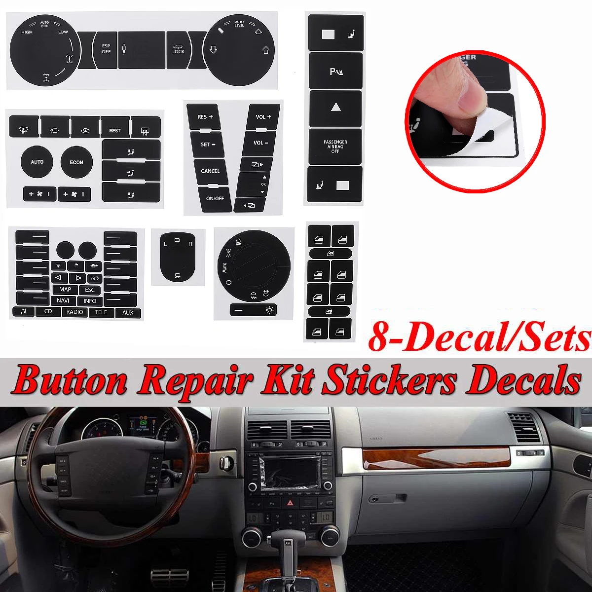For VW For Volkswagen Touareg 2004 -2009 Full Set Car Worn Button Repair Kit Stickers Decals Teering
