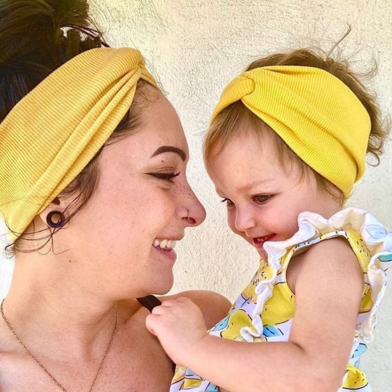 2Pcs Mother & Baby Children Turban Hair Band Accessories Baby Girls Solid Knot Stripe Hairband Headbands Parent-Child Headwe