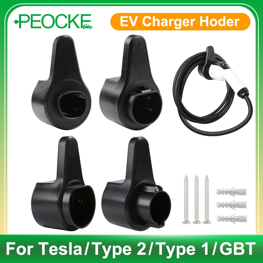 Peocke EV Charger Holder For Tesla/Type 2/Type 1 J1772 /GBT Connector Socket Plug Wall Mount Electric Car Charging Cable Holder