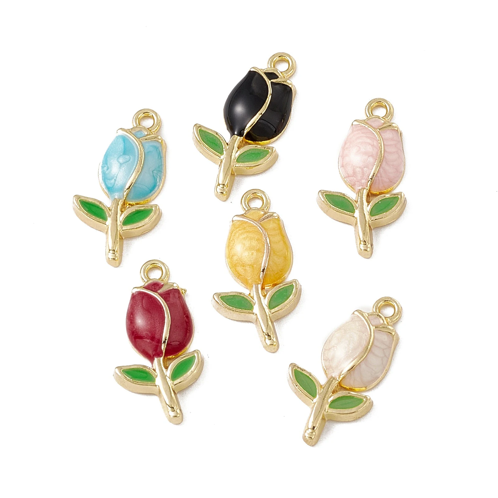 Pandahall 100Pcs Mixed Color Tulip Alloy Enamel Pendants With Hole  Flower Metal Charm For Necklace