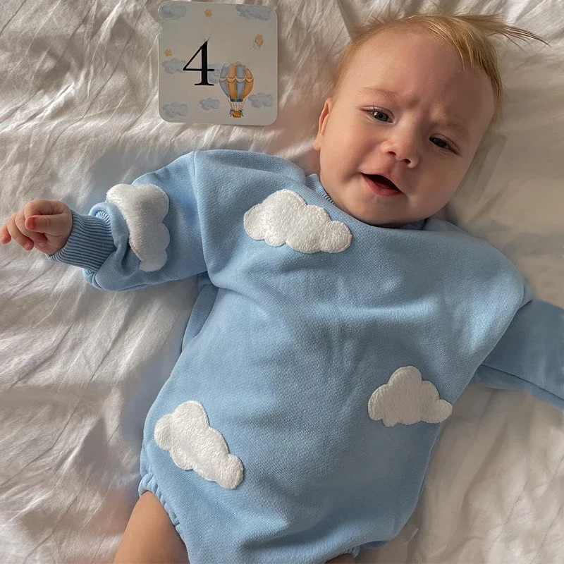 INS 2023 Spring Baby Clothes Cloud Sweatshirt Romper Baby Girl Boys Cotton Bodysuit Clothes Newborn