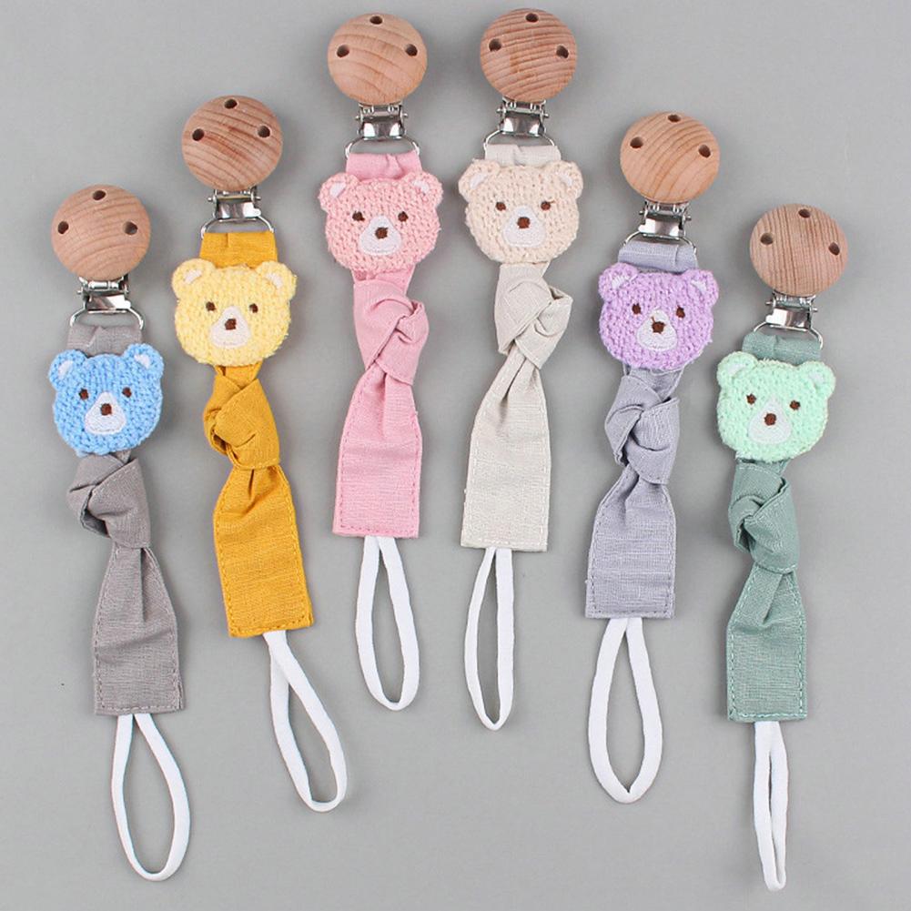 Infant Pacifier Clip Cartoon Bear Hemp Ribbon Creative Smooth Soothe Pacifier Clamp Cotton Baby Pacifier Chain Home Supplies