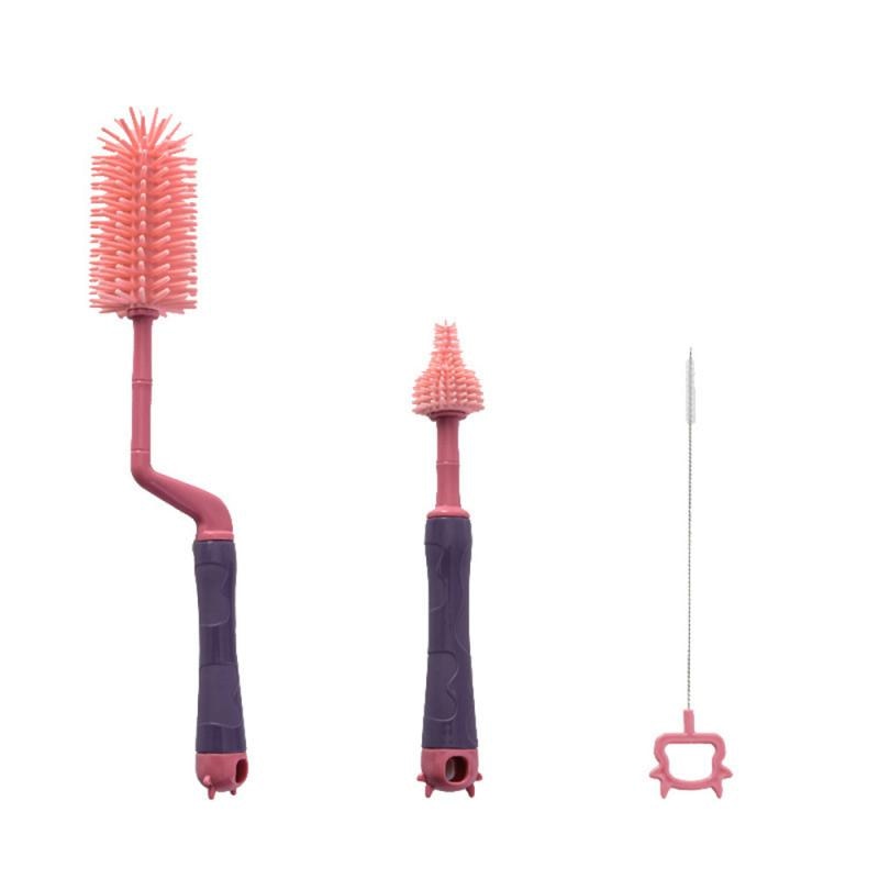 Suction Tube Brushes Silicone Long Handle Bottle Brush Soft Hand-operated Nipple Brush Bottle Cleaning Brush Rotary Bottle Brush