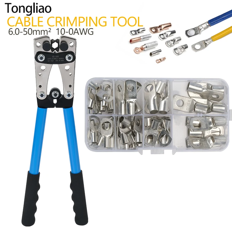 HX-50B  Crimping Plier 6-50mm AWG 1-10 Cat Auto Copper Ring Bare Cable Battery Terminals Lug