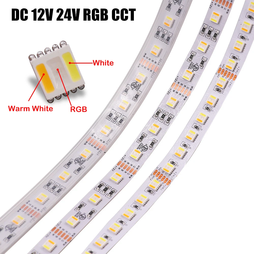 5M RGBCCT LED Strip 12V 24V Waterproof Flexible LED Tape 30LEDs/m 60LEDs/m RGB WW CW Color