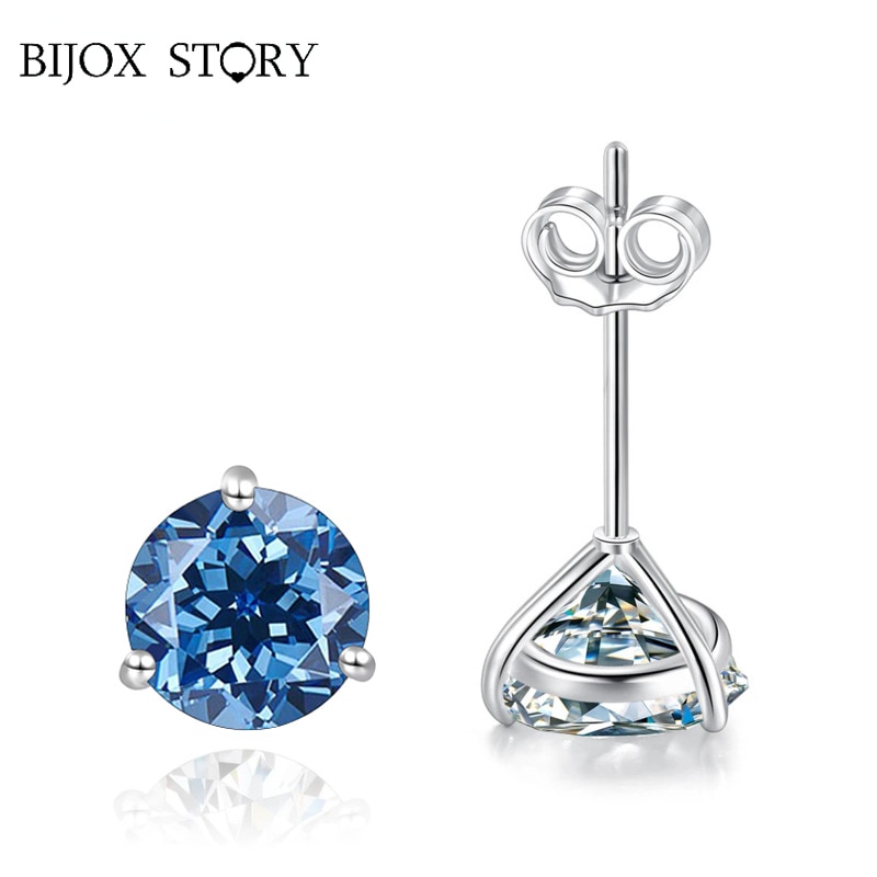 BIJOX STORY 925 Sterling Silver Round Anniversary Stud Earrings 0.5CT/1CT Trendy Style Moissanite Earrings For Women Couple Gift