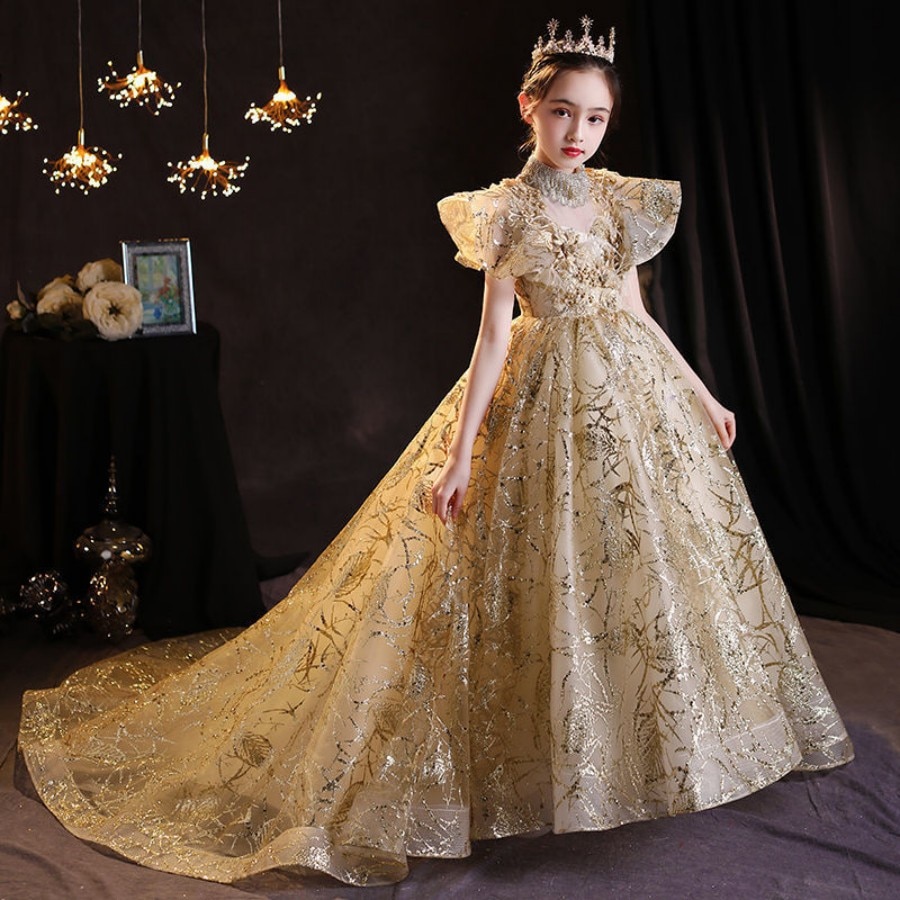 High End Girls Embroidery Floral Pageant And Wedding Party Ankle Length Dress 3 To 16 Years Princess Prom And Bridesmaid Dresses