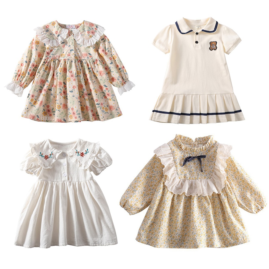Baby Girls Dress Casual Pink Clothes Summer 2023 New Korean Cotton Linen Girls Baby Girl Princess Dress New Flower Girl Dresses