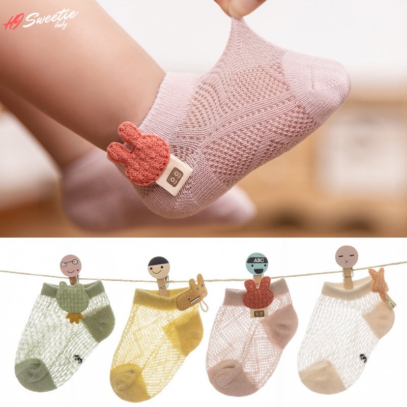 4 Pairs Ultra-thin Baby Doll Socks Summer Cute Mesh Girls Socks Infant Children's Socks for 0-3 Years Old