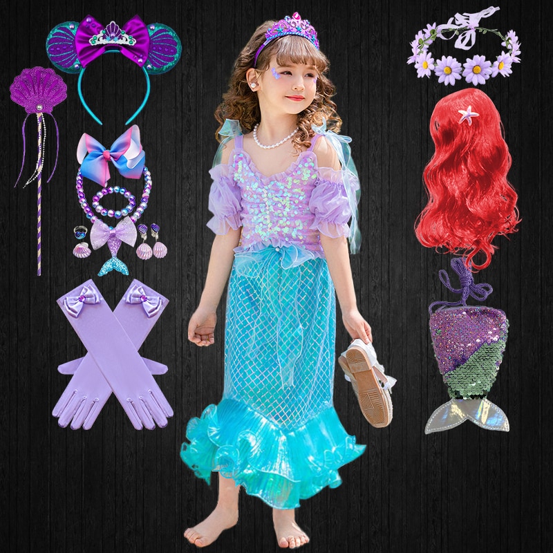 Halloween Cosplay Girl Ariel Princess Dress Up Christmas Korean Kids Role Play Masquerade Party One Piece Little Mermaid Costume