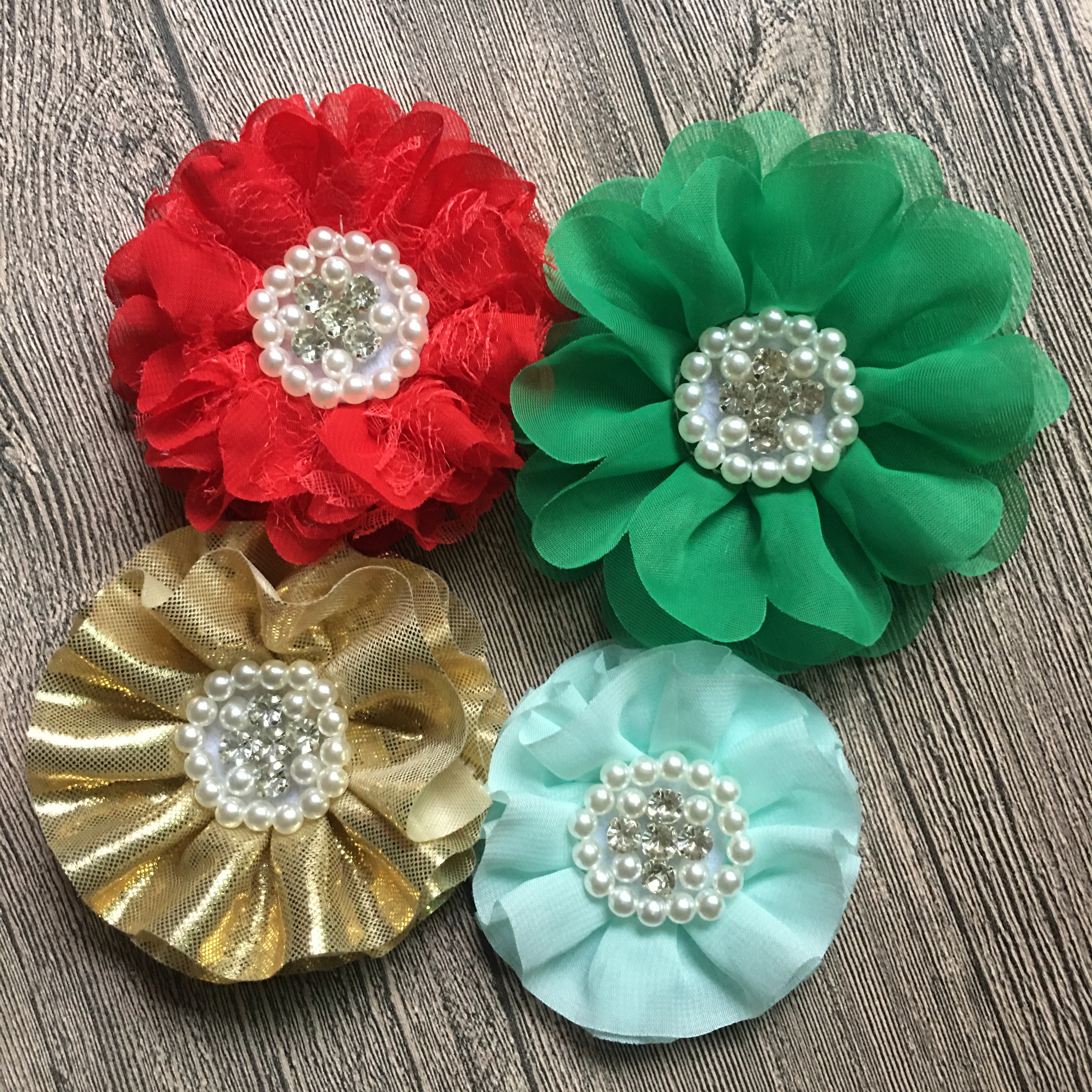 5Pcs/Lot Bulk Chiffon Lace Flower With Rhinestone DIY Fabric Flower Bride Home Decoration Accessories Pets Flower Accesories