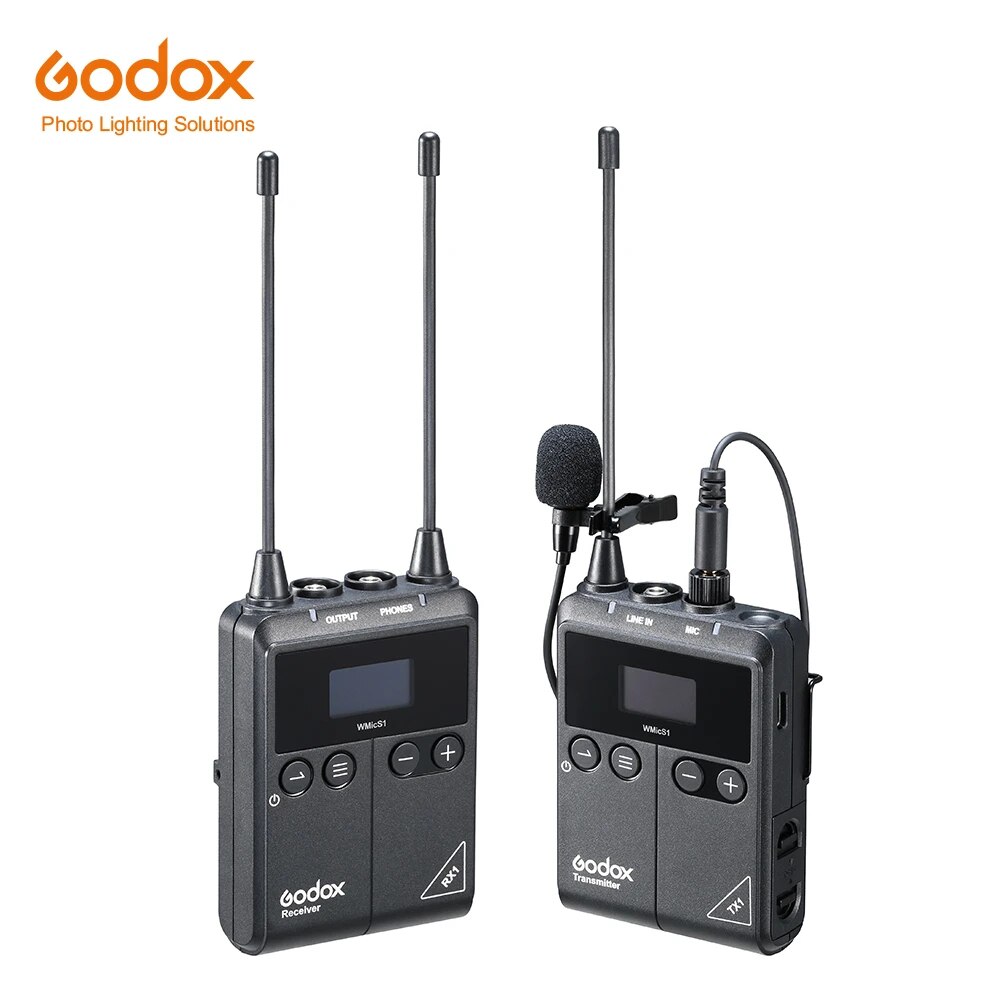 Godox WMicS1 Transmitter with Receiver UHF Wireless Microphone System Worry-free Wireless Up to 100m for Sony Nikon Canon DSLR