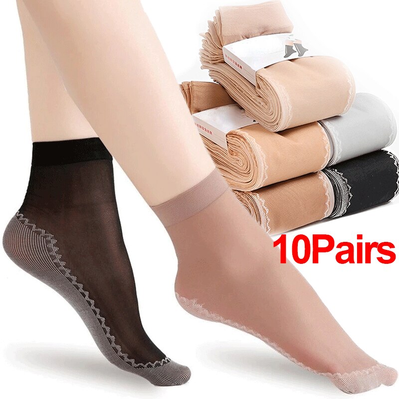 10 pairs of spring and autumn non slip crystal silk socks, wear-resistant silk stockings, women's thin middle tube