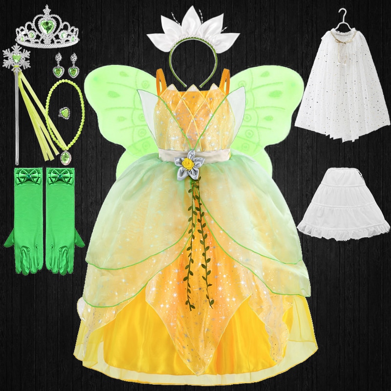 2023 Carnival Children's Role-playing Flower Fairy Tiana Costume Girls Halter Forest Frog Princess Masquerade Performance D