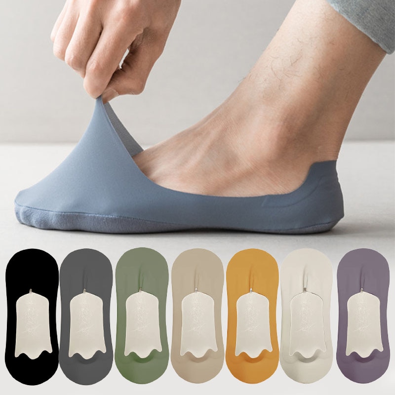 5pairs Men's Socks Cotton Breathable Summer Ultra-thin No Show Ice Silk Sock Silicone Non-slip Bottom Absorb Sweat Men Boat