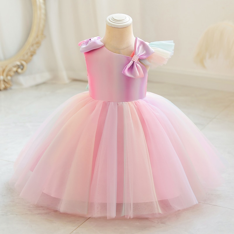 M128 Summer Princess Dress Show Girl Tank Top Dance International Children's Day Old Flower Wear Rainbow Color