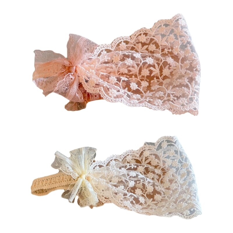 Girls Lace Headband Children High Elastic Wide Hairband Hair Bows