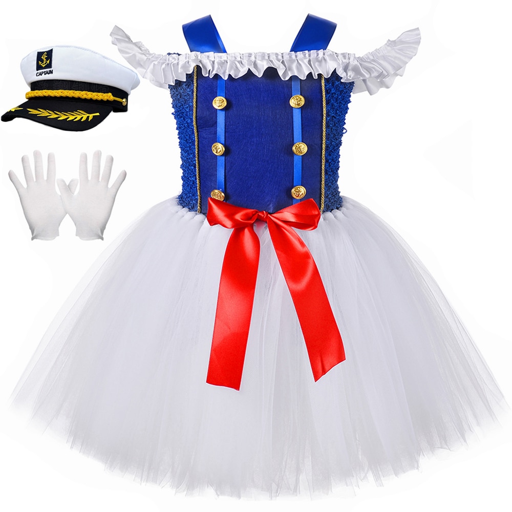 Sailor Marine Navy Costume Kids Halloween Cosplay Dresses for Girls Carnival Party Clothes Fancy Tutu Princess Dress Hat Gloves