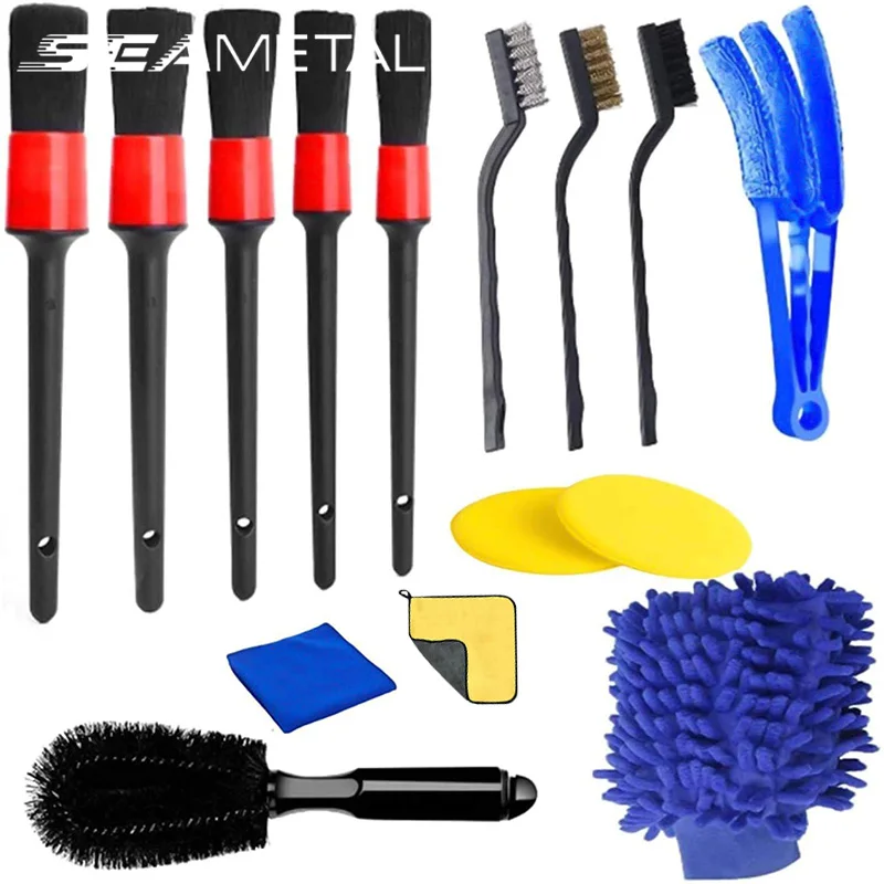 SEAMETAL 15PCS Car Detailing Brush Set Car Cleaning Brushes Sponges Towels for Car Air Vents Rim