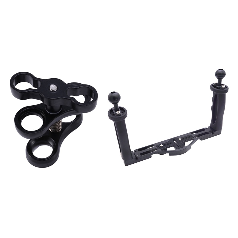 2 Pcs Camera Accessories: 1 Pcs 1 Inch Ball Butterfly Clip Adapter & 1 Pcs Dual Handheld Stabilizer with Double Handle